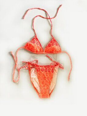 VTG Daffy Waterwear Coral Pink Paisley Swim Bikini Set | Size 7/8 | Never Worn